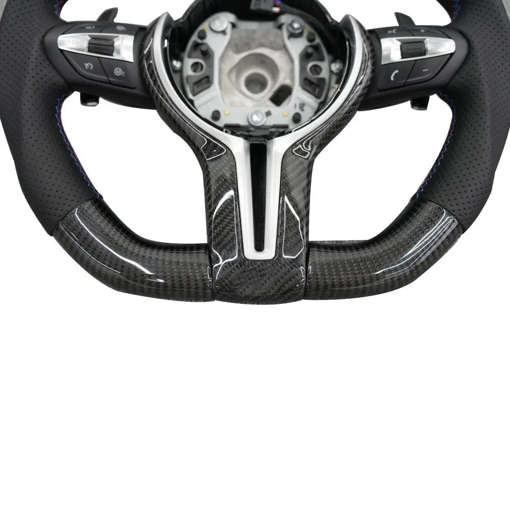 BMW Universal M5 M6 F10 F20 F22 F30 F32 F36 F06 F07 E70 Custom F8x M2 M3 M4 Car Steering Wheel Full Set Carbon Fiber (Paddles+Buttons+Carbon fiber Trim Cover+Flat Bottom)-Ahacarbon