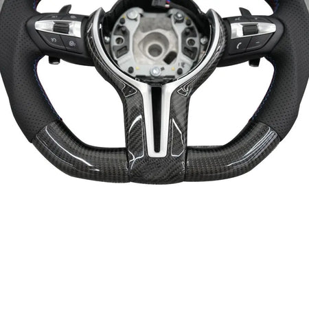BMW Universal M5 M6 F10 F20 F22 F30 F32 F36 F06 F07 E70 Custom F8x M2 M3 M4 Car Steering Wheel Full Set Carbon Fiber (Paddles+Buttons+Carbon fiber Trim Cover+Flat Bottom)-Ahacarbon