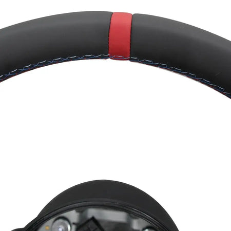 BMW Universal M series M3 M4 F series F30 F10 F15 F16 Alcantara Leather Steering Wheel Upgraded with Carbon Fiber Steering Wheel Trim Cover Red/Blue (Paddles+Buttons+Carbon fiber Trim Cover+Flat Bottom)-Ahacarbon