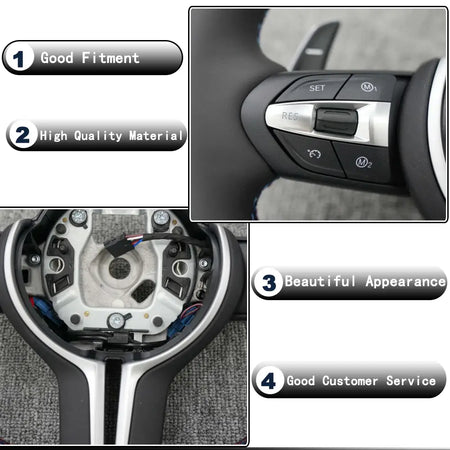BMW Universal F8x M2 M3 M4 M5 M6 F10 F20 F22 F30 F32 F36 F06 F07 E70 Leather Car Steering Wheel Full Set(Paddles+Buttons+Trim Cover+Flat Bottom)-Ahacarbon