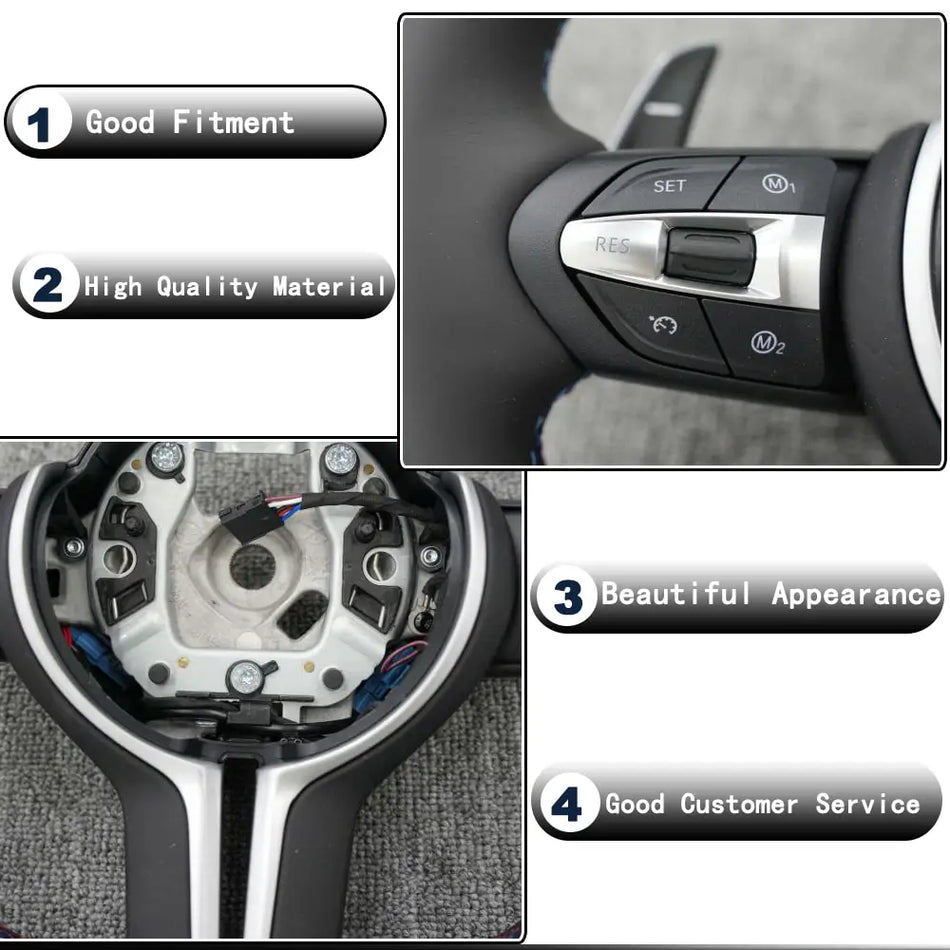 BMW Universal F8x M2 M3 M4 M5 M6 F10 F20 F22 F30 F32 F36 F06 F07 E70 Leather Car Steering Wheel Full Set(Paddles+Buttons+Trim Cover+Flat Bottom)-Ahacarbon