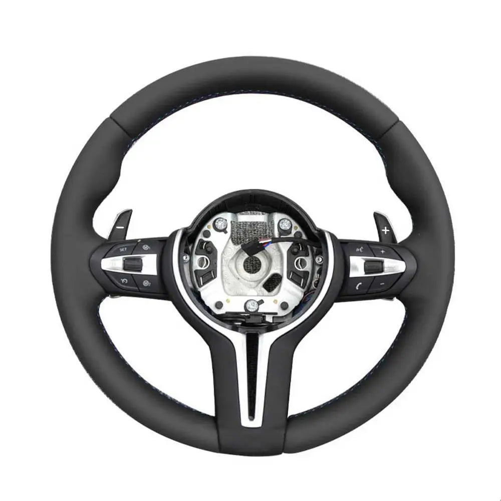 BMW Universal F8x M2 M3 M4 M5 M6 F10 F20 F22 F30 F32 F36 F06 F07 E70 Leather Car Steering Wheel Full Set(Paddles+Buttons+Trim Cover+Flat Bottom)-Ahacarbon