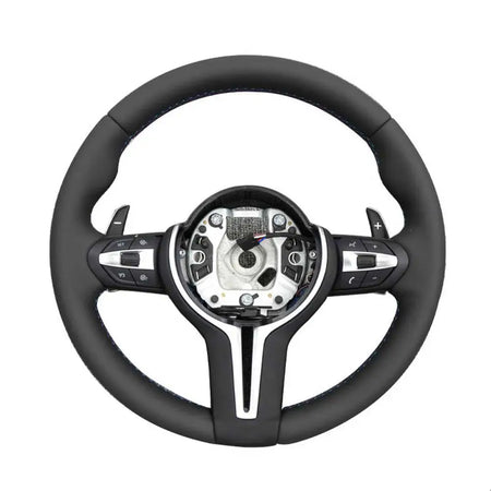BMW Universal F8x M2 M3 M4 M5 M6 F10 F20 F22 F30 F32 F36 F06 F07 E70 Leather Car Steering Wheel Full Set(Paddles+Buttons+Trim Cover+Flat Bottom)-Ahacarbon