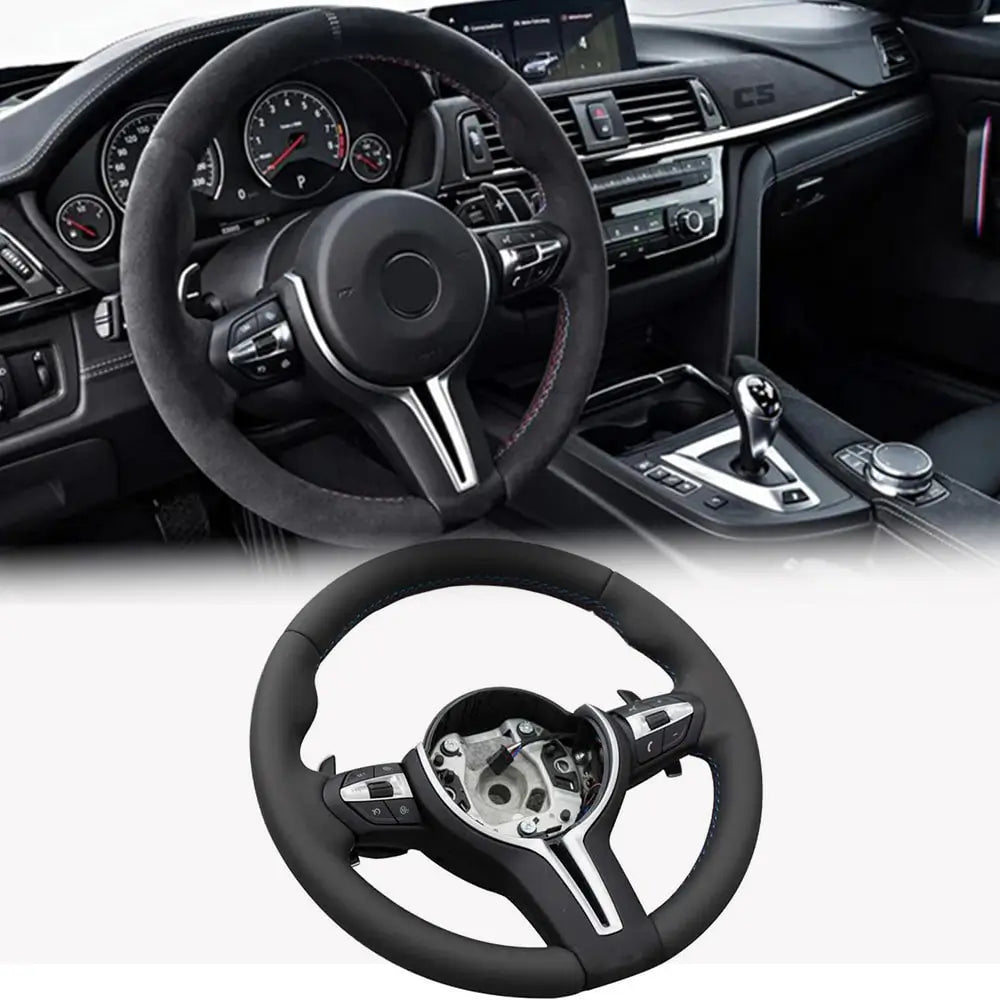 BMW Universal F8x M2 M3 M4 M5 M6 F10 F20 F22 F30 F32 F36 F06 F07 E70 Leather Car Steering Wheel Full Set(Paddles+Buttons+Trim Cover+Flat Bottom)-Ahacarbon