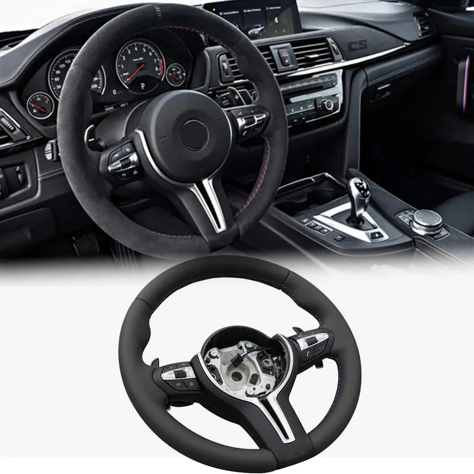 BMW Universal F8x M2 M3 M4 M5 M6 F10 F20 F22 F30 F32 F36 F06 F07 E70 Leather Car Steering Wheel Full Set(Paddles+Buttons+Trim Cover+Flat Bottom)-Ahacarbon