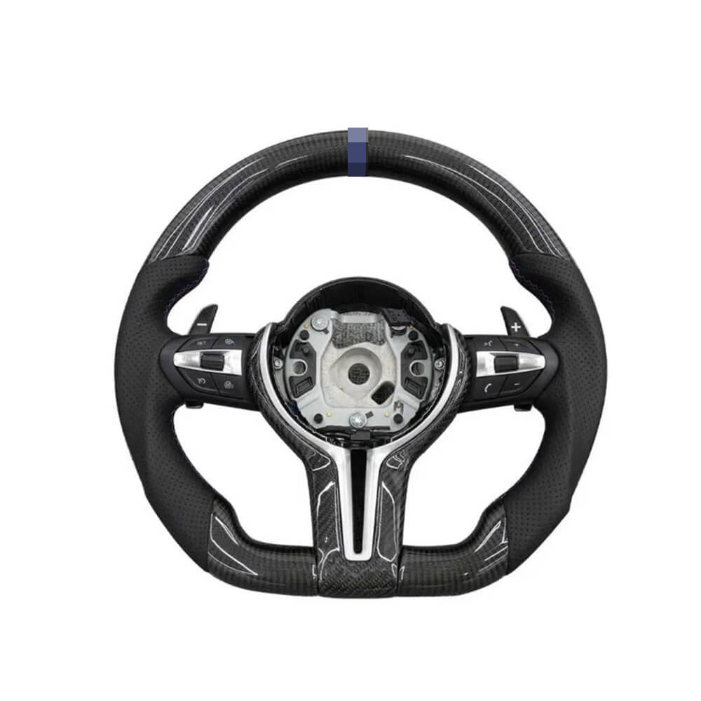 For BMW Universal M5 M6 F10 F20 F22 F30 F32 F36 F06 F07 E70 Custom F8x M2 M3 M4 Carbon Fiber Car Steering Wheel Full Set(Paddles+Buttons+Carbon fiberTrim Cover+Flat Bottom)-Ahacarbon