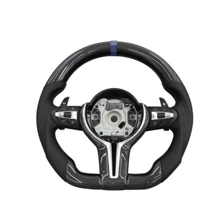 For BMW Universal M5 M6 F10 F20 F22 F30 F32 F36 F06 F07 E70 Custom F8x M2 M3 M4 Carbon Fiber Car Steering Wheel Full Set(Paddles+Buttons+Carbon fiberTrim Cover+Flat Bottom)-Ahacarbon