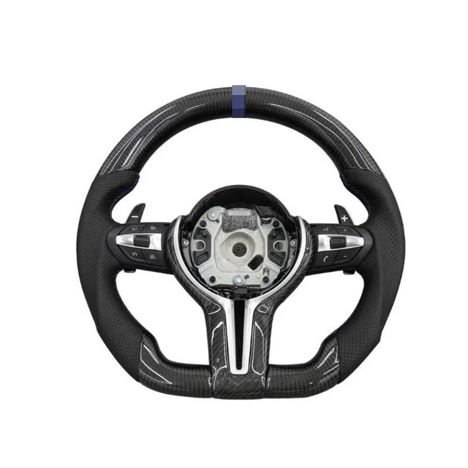 For BMW Universal M5 M6 F10 F20 F22 F30 F32 F36 F06 F07 E70 Custom F8x M2 M3 M4 Carbon Fiber Car Steering Wheel Full Set(Paddles+Buttons+Carbon fiberTrim Cover+Flat Bottom)-Ahacarbon