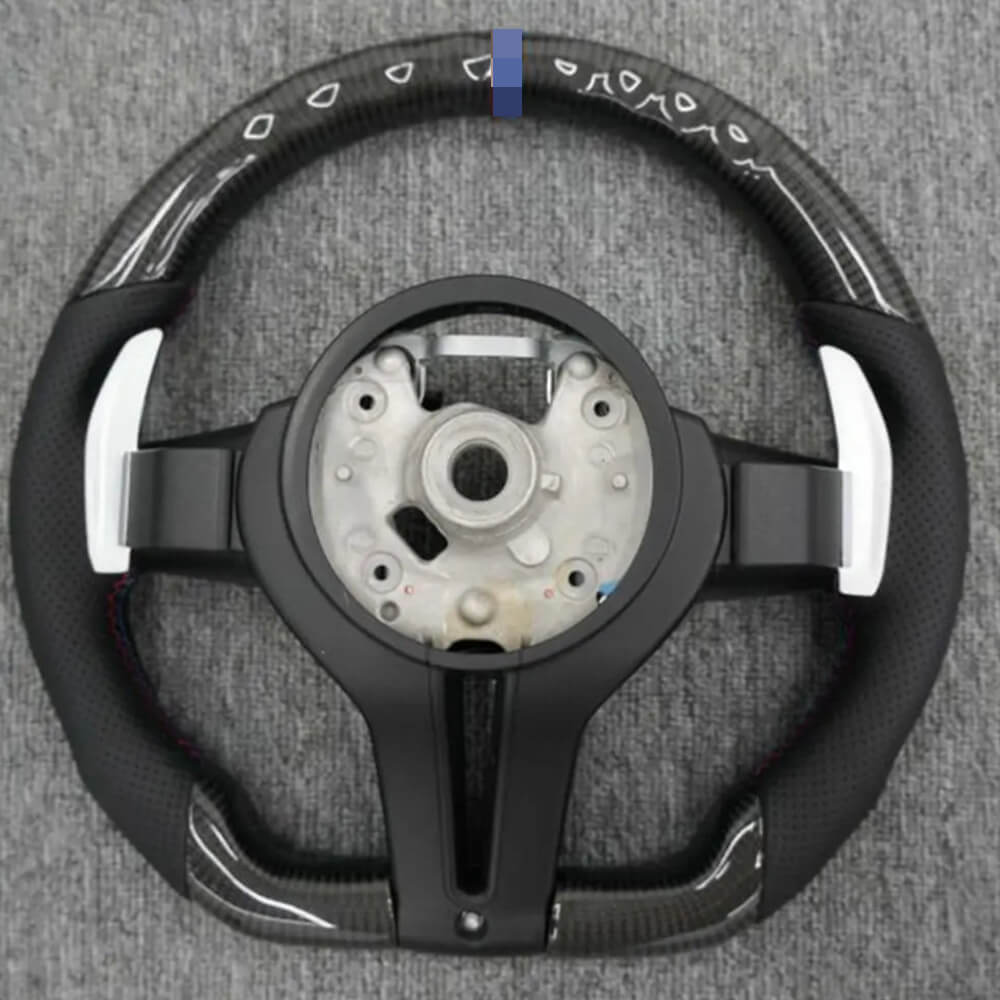 For BMW Universal M5 M6 F10 F20 F22 F30 F32 F36 F06 F07 E70 Custom F8x M2 M3 M4 Carbon Fiber Car Steering Wheel Full Set(Paddles+Buttons+Carbon fiberTrim Cover+Flat Bottom)-Ahacarbon