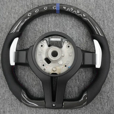For BMW Universal M5 M6 F10 F20 F22 F30 F32 F36 F06 F07 E70 Custom F8x M2 M3 M4 Carbon Fiber Car Steering Wheel Full Set(Paddles+Buttons+Carbon fiberTrim Cover+Flat Bottom)-Ahacarbon