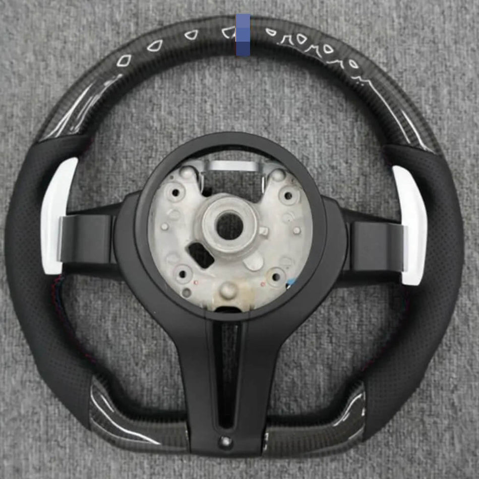 For BMW Universal M5 M6 F10 F20 F22 F30 F32 F36 F06 F07 E70 Custom F8x M2 M3 M4 Carbon Fiber Car Steering Wheel Full Set(Paddles+Buttons+Carbon fiberTrim Cover+Flat Bottom)-Ahacarbon