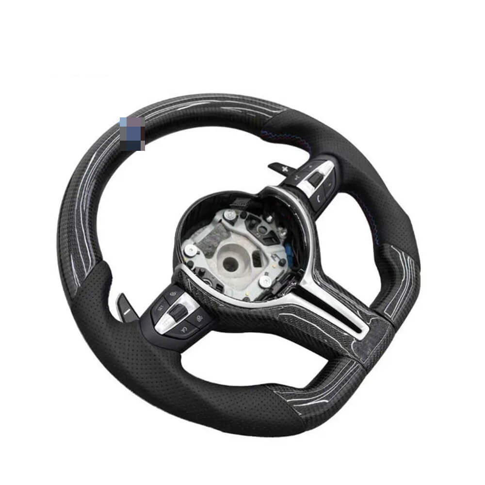 For BMW Universal M5 M6 F10 F20 F22 F30 F32 F36 F06 F07 E70 Custom F8x M2 M3 M4 Carbon Fiber Car Steering Wheel Full Set(Paddles+Buttons+Carbon fiberTrim Cover+Flat Bottom)-Ahacarbon