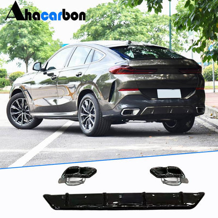 BMW X6 G06 23-24 Rear Bumper Diffuser with Tail Pipe Tips Glossy Black ABS-Ahacarbon