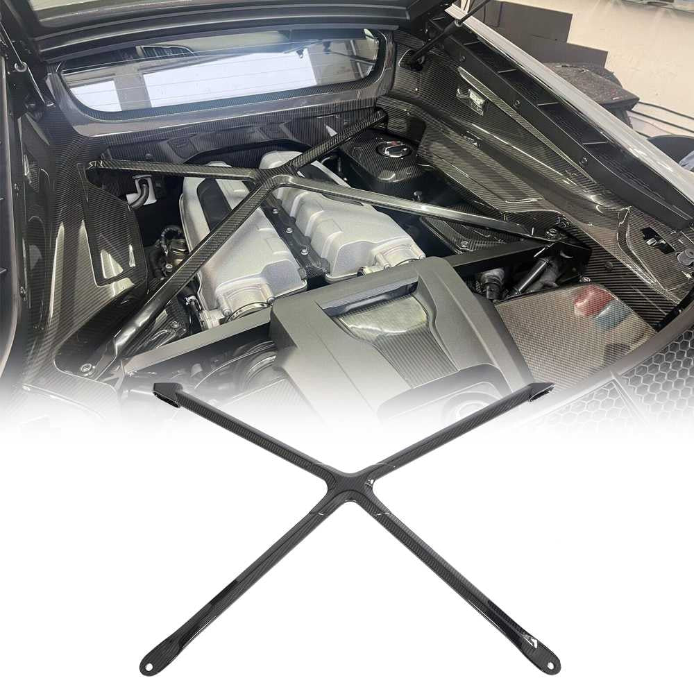 Gen 2 Audi R8 22-23 Engine Bay X-Brace Strut Bar Trim Dry Carbon Fiber-Ahacarbon