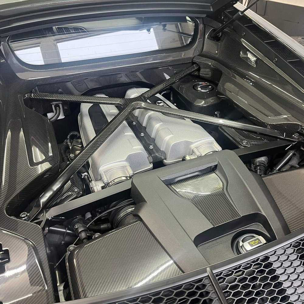 Gen 2 Audi R8 22-23 Engine Bay X-Brace Strut Bar Trim Dry Carbon Fiber-Ahacarbon