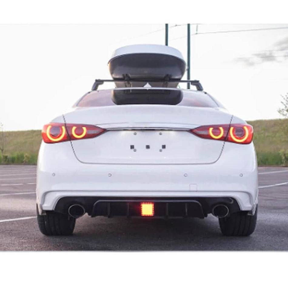 Infiniti Q50 2018-2023 Rear Bumper Diffuser With LED Brake Light Glossy Black ABS-Ahacarbon