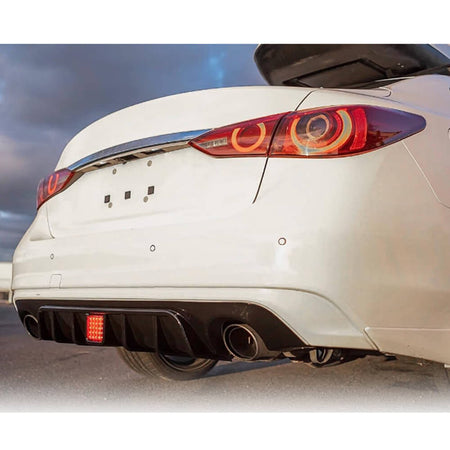 Infiniti Q50 2018-2023 Rear Bumper Diffuser With LED Brake Light Glossy Black ABS-Ahacarbon