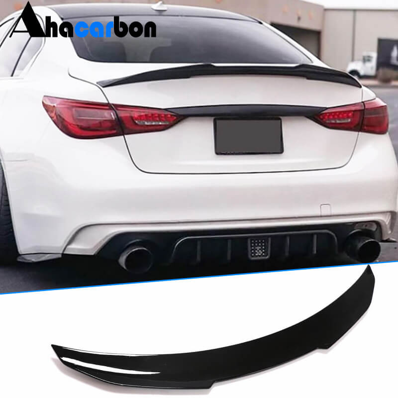 Infiniti Q50 Q50S Sedan 2014-2023 Rear Trunk Spoiler Golssy Black ABS-Ahacarbon
