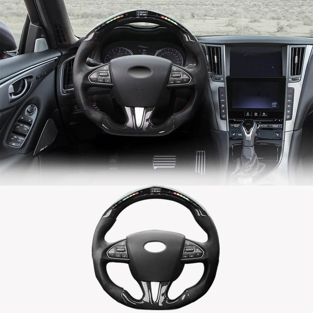 Infiniti Q50 Q50S Sedan 4-Door 2014-2017 Steering Wheel Covers Carbon Fiber-Ahacarbon