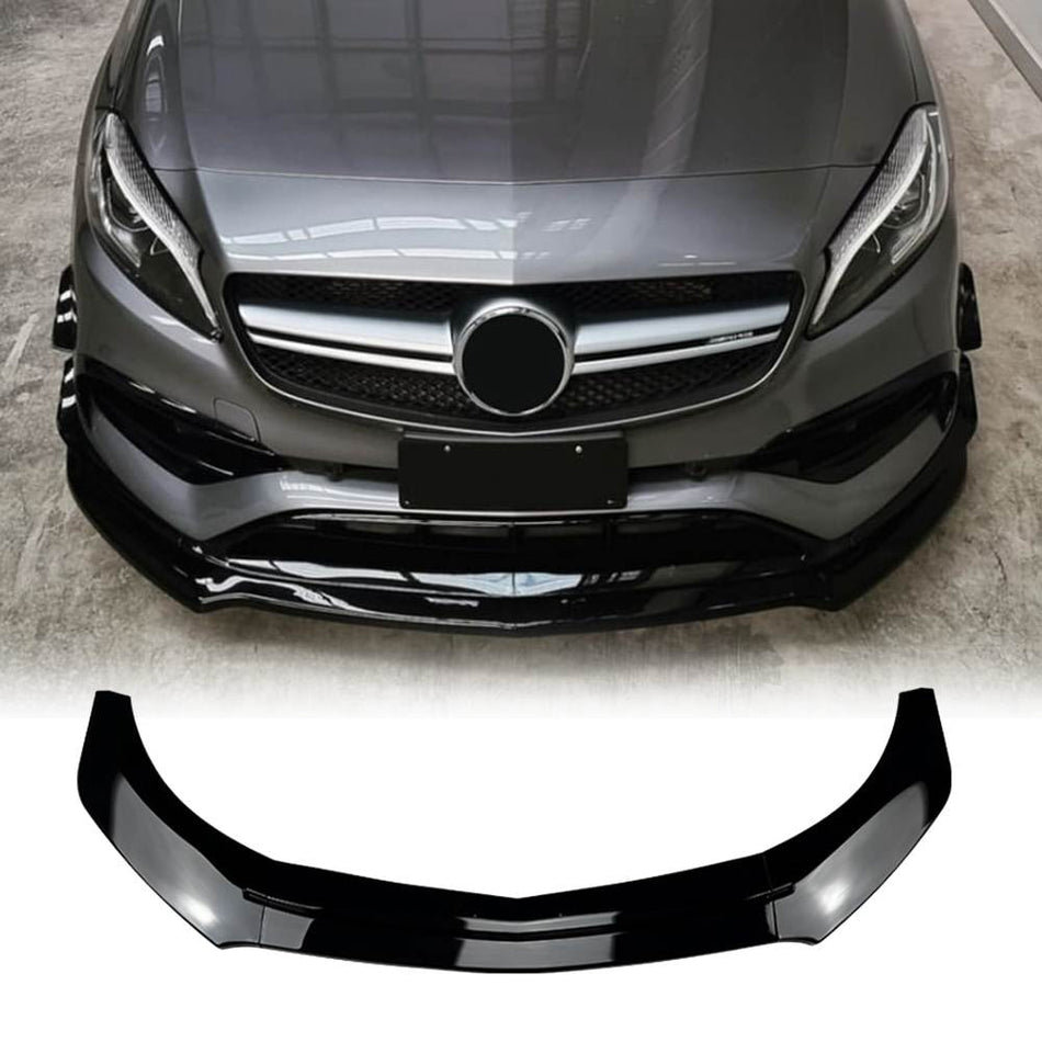 Mercedes Benz A Class W176 A200 A260 A45 AMG 2013-2018 Front Bumpers Lip 3pcs/set Glossy Black ABS-Ahacarbon