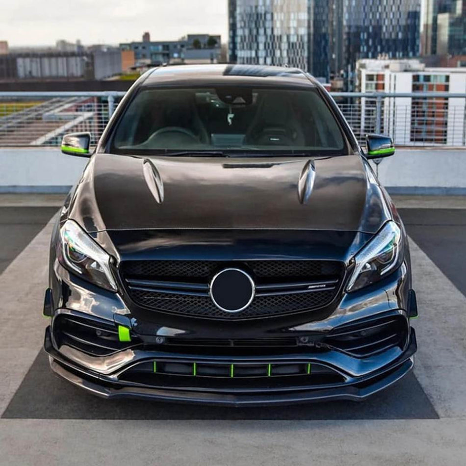 Mercedes Benz A Class W176 A200 A260 A45 AMG 2013-2018 Front Bumpers Lip 3pcs/set Glossy Black ABS-Ahacarbon