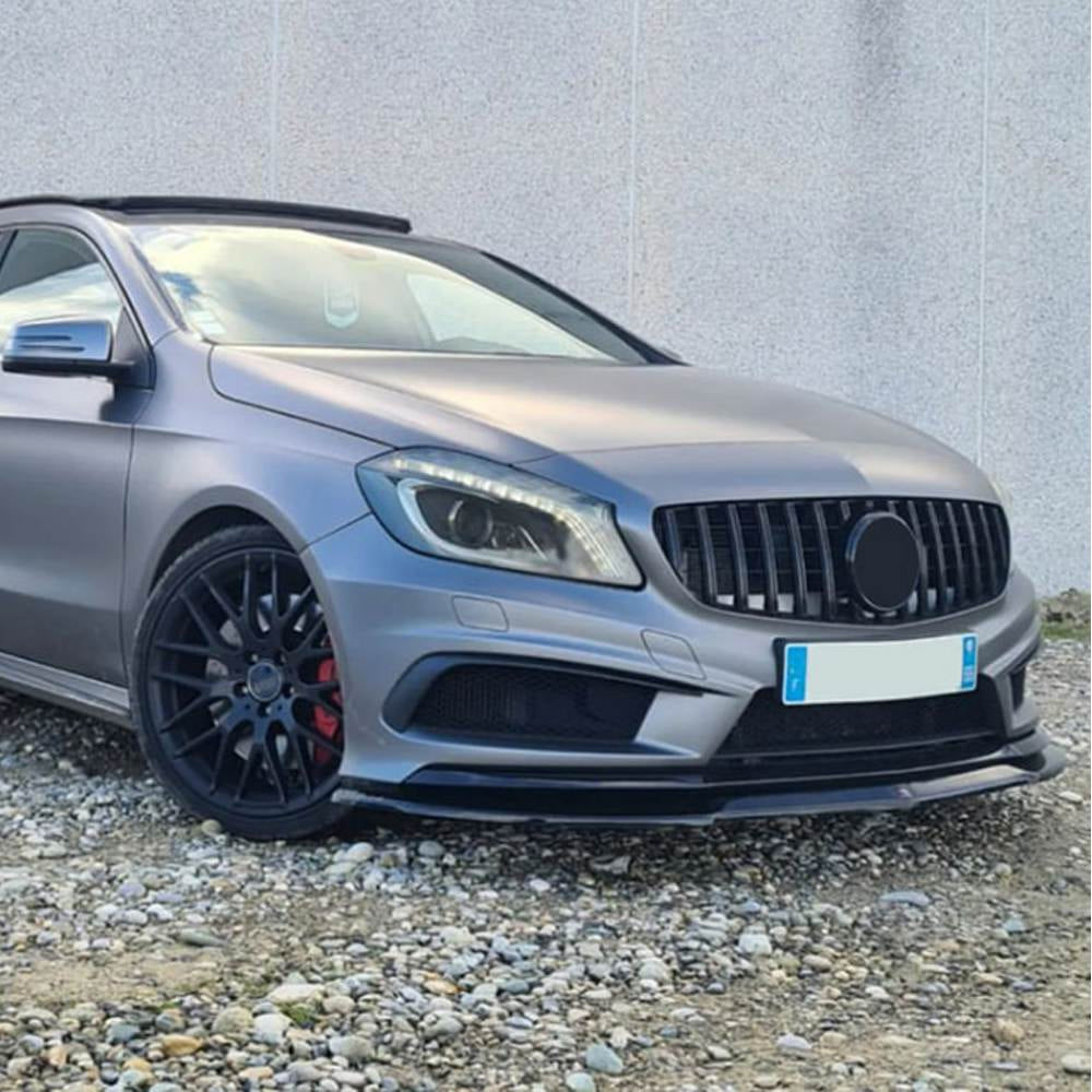 Mercedes Benz A Class W176 A200 A260 A45 AMG 2013-2018 Front Bumpers Lip 3pcs/set Glossy Black ABS-Ahacarbon