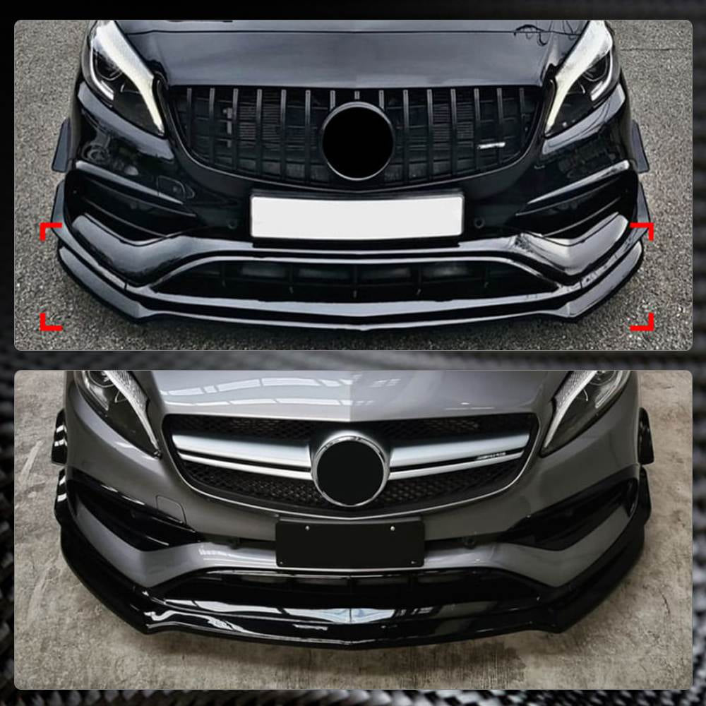 Mercedes Benz A Class W176 A200 A260 A45 AMG 2013-2018 Front Bumpers Lip 3pcs/set Glossy Black ABS-Ahacarbon