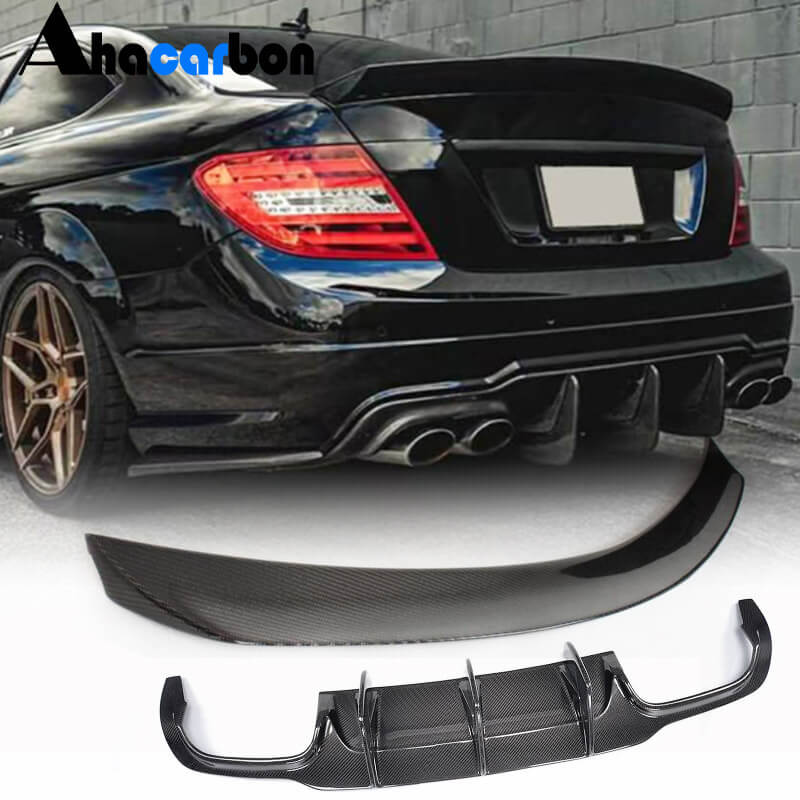 Mercedes Benz C Class W204 2012-2015 Rear Trunk Spoiler Rear Bumper Diffuser Carbon Fiber-Ahacarbon