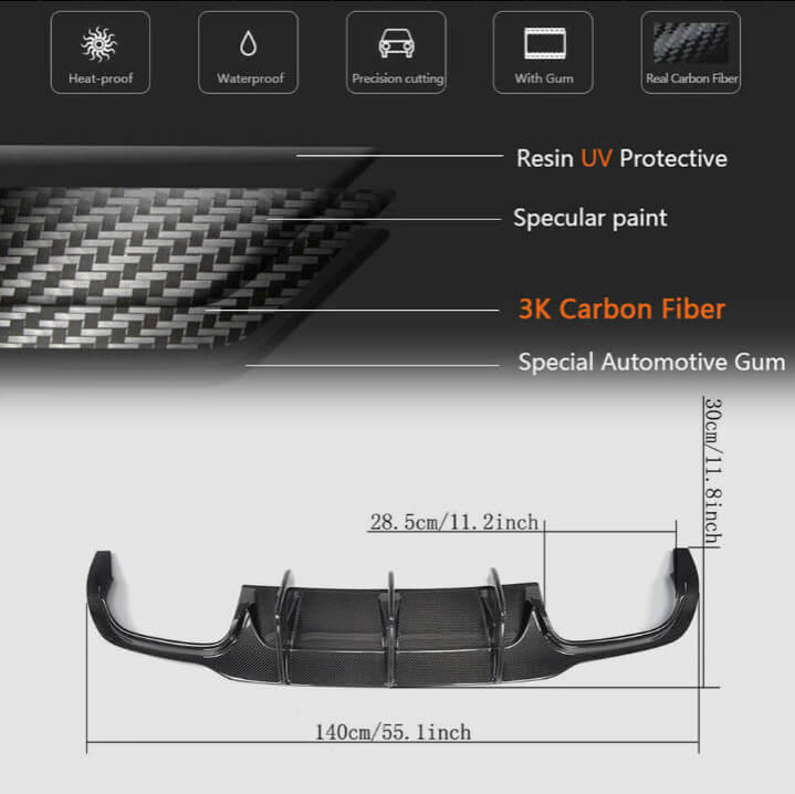 Mercedes Benz C Class W204 2012-2015 Rear Trunk Spoiler Rear Bumper Diffuser Carbon Fiber-Ahacarbon