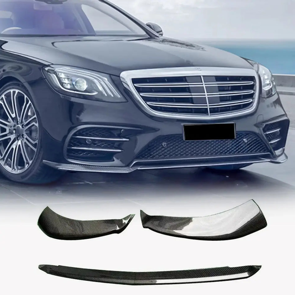 Mercedes Benz S Class W222 Sport Sedan 4-Door 2018-2022 Front Bumper Lip Carbon Fiber-Ahacarbon