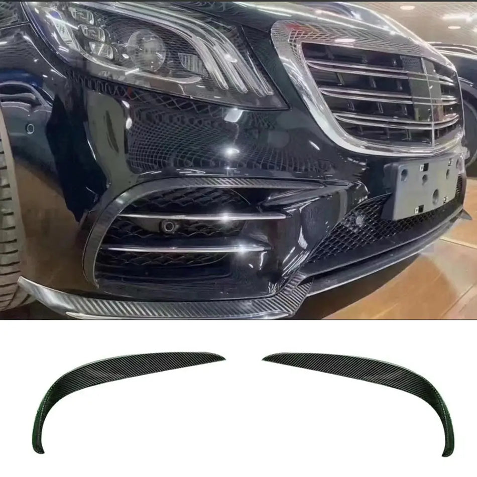 Mercedes Benz S Class W222 Sport Sedan 4-Door 2018-2022 Front Bumper Splitters Carbon Fiber-Ahacarbon