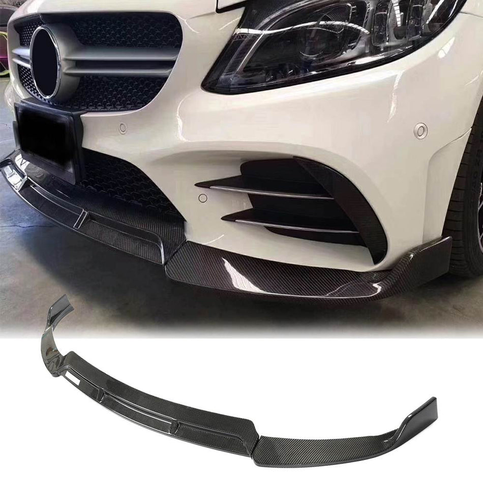 Mercedes Benz W205 C300 C350 Sport C43 AMG Facelift 2019-2021 Front Bumper Lip Carbon Fiber-Ahacarbon