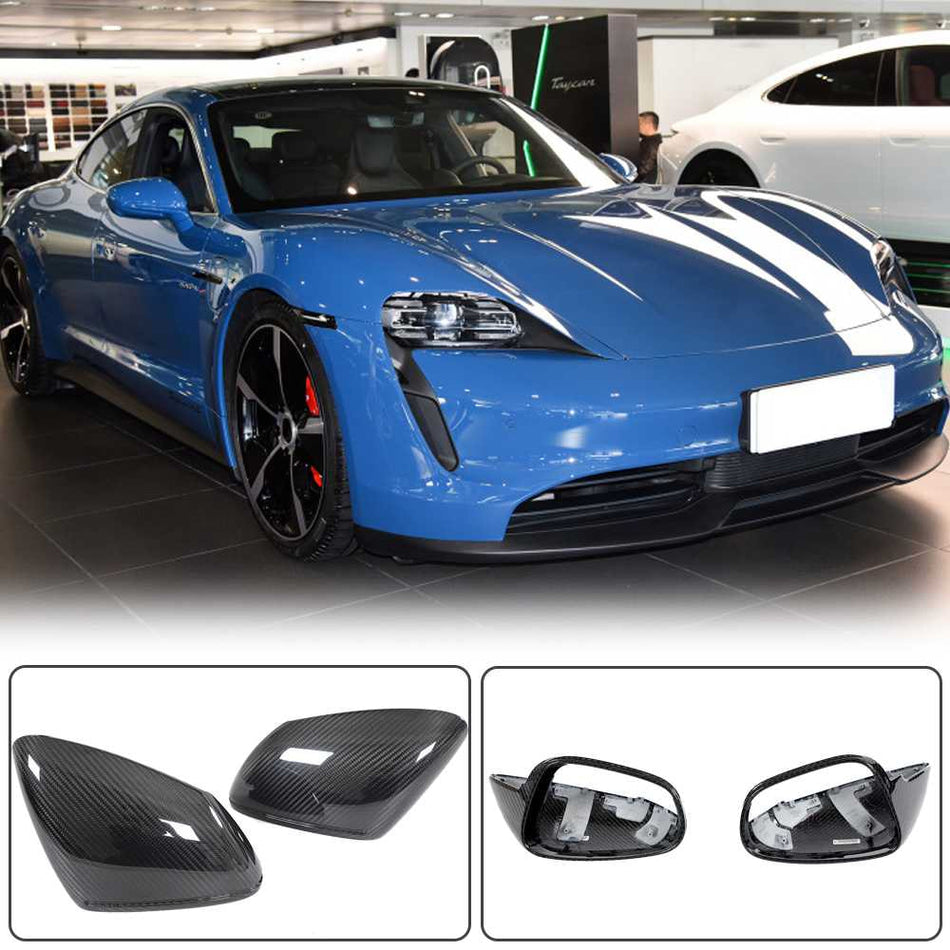 Porsche Taycan 9J1 Turbo S 2019-2021 Mirror Covers Replacment Style Dry Carbon Fiber-Ahacarbon