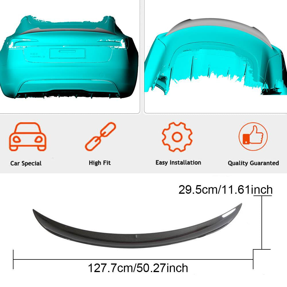 Tesla Model 3 2023 Rear Trunk Spoiler Dry Carbon Fiber-Ahacarbon
