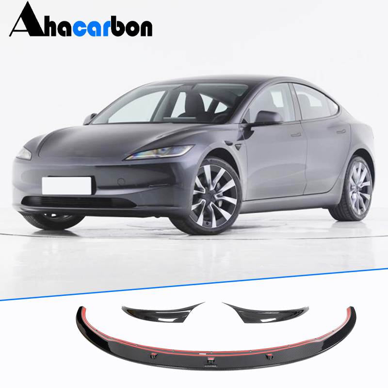 For Tesla Model 3 2023 Prepreg Dry Carbon Fiber Front Bumper Lip Spoiler-Ahacarbon