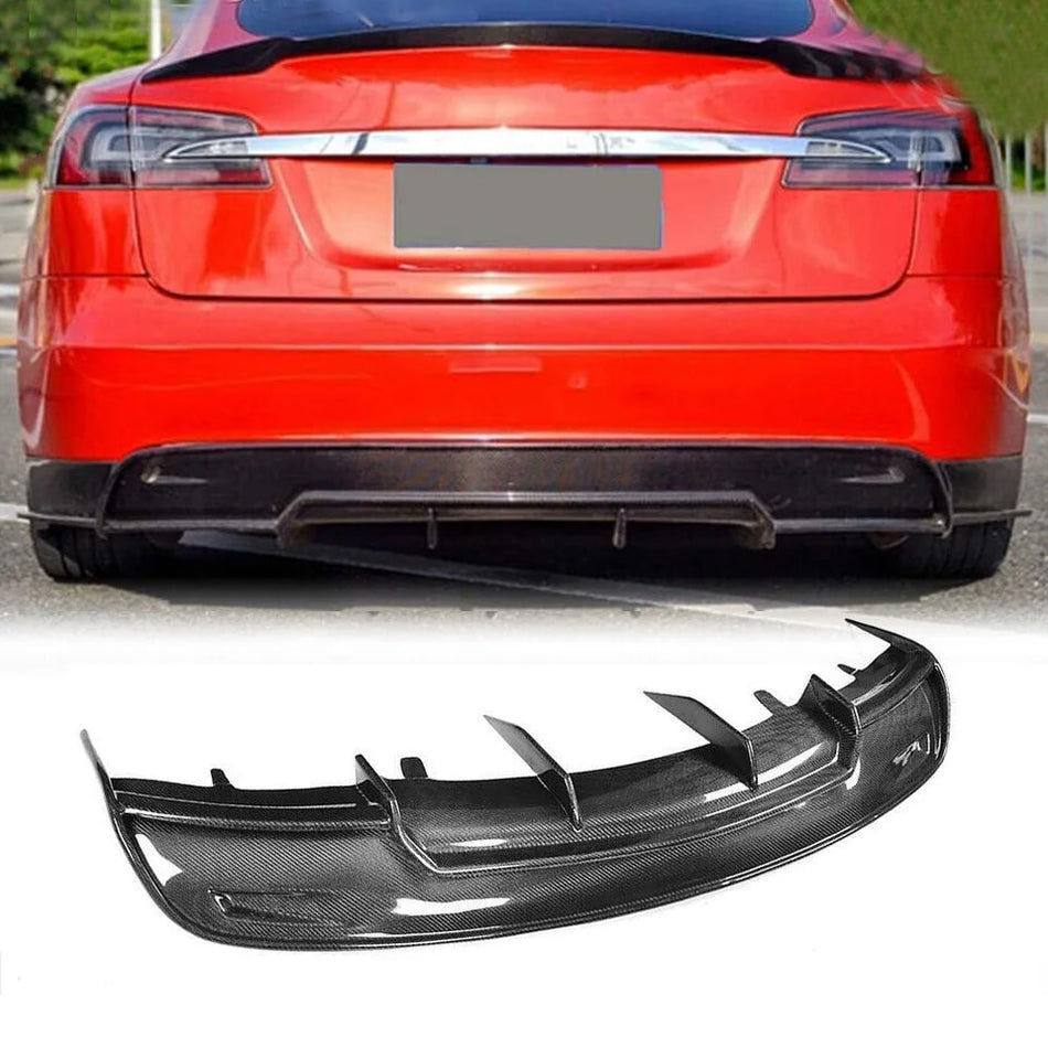 Tesla Model S Sedan 2012-2015 Rear Bumper Diffuser Carbon Fiber/FRP-Ahacarbon