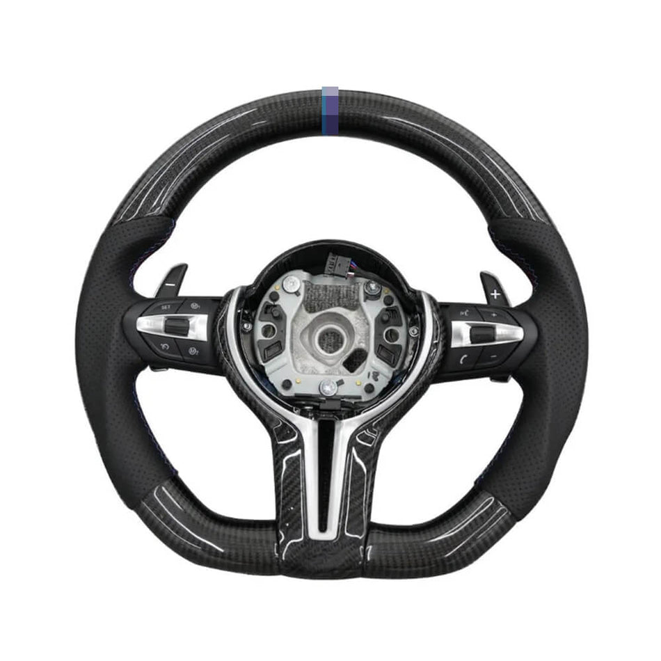 BMW Universal M5 M6 F10 F20 F22 F30 F32 F36 F06 F07 E70 Custom F8x M2 M3 M4 Car Steering Wheel Full Set Carbon Fiber (Paddles+Buttons+Carbon fiber Trim Cover+Flat Bottom)-Ahacarbon