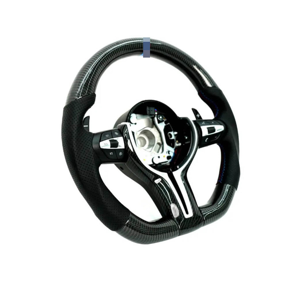 BMW Universal M5 M6 F10 F20 F22 F30 F32 F36 F06 F07 E70 Custom F8x M2 M3 M4 Car Steering Wheel Full Set Carbon Fiber (Paddles+Buttons+Carbon fiber Trim Cover+Flat Bottom)-Ahacarbon