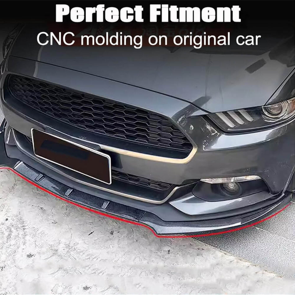 Ford Mustang 2015-2017 Carbon Fiber Pattern Front Bumper Lip ABS 3PCS-Ahacarbon