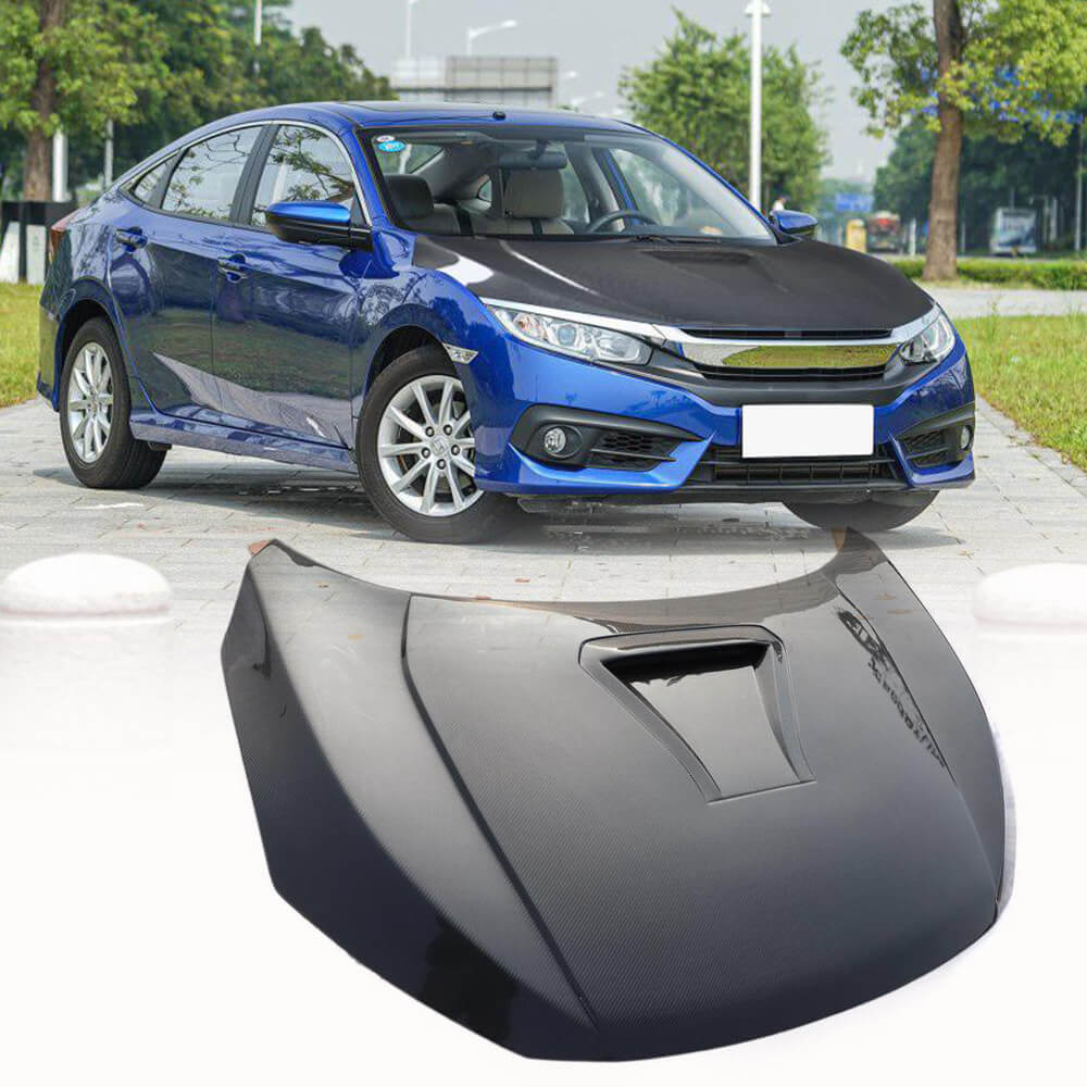 Honda Civic 10th Sedan 2016 2017 Front Engine Bonnet Cover Carbon Fiber-Ahacarbon
