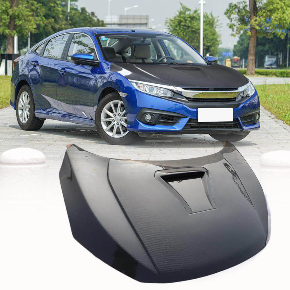 Honda Civic 10th Sedan 2016 2017 Front Engine Bonnet Cover Carbon Fiber-Ahacarbon