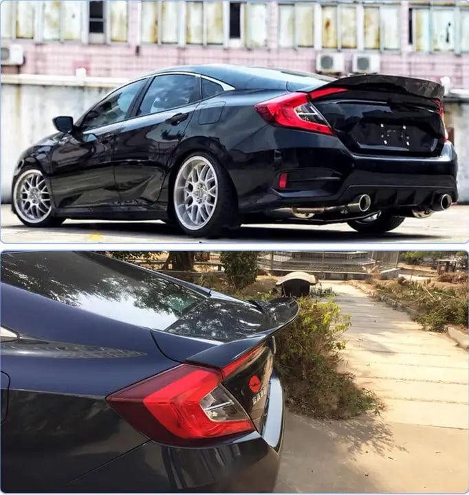 Honda Civic 10th Sedan 2016-2021 Rear Trunk Spoiler Glossy Black ABS-Ahacarbon