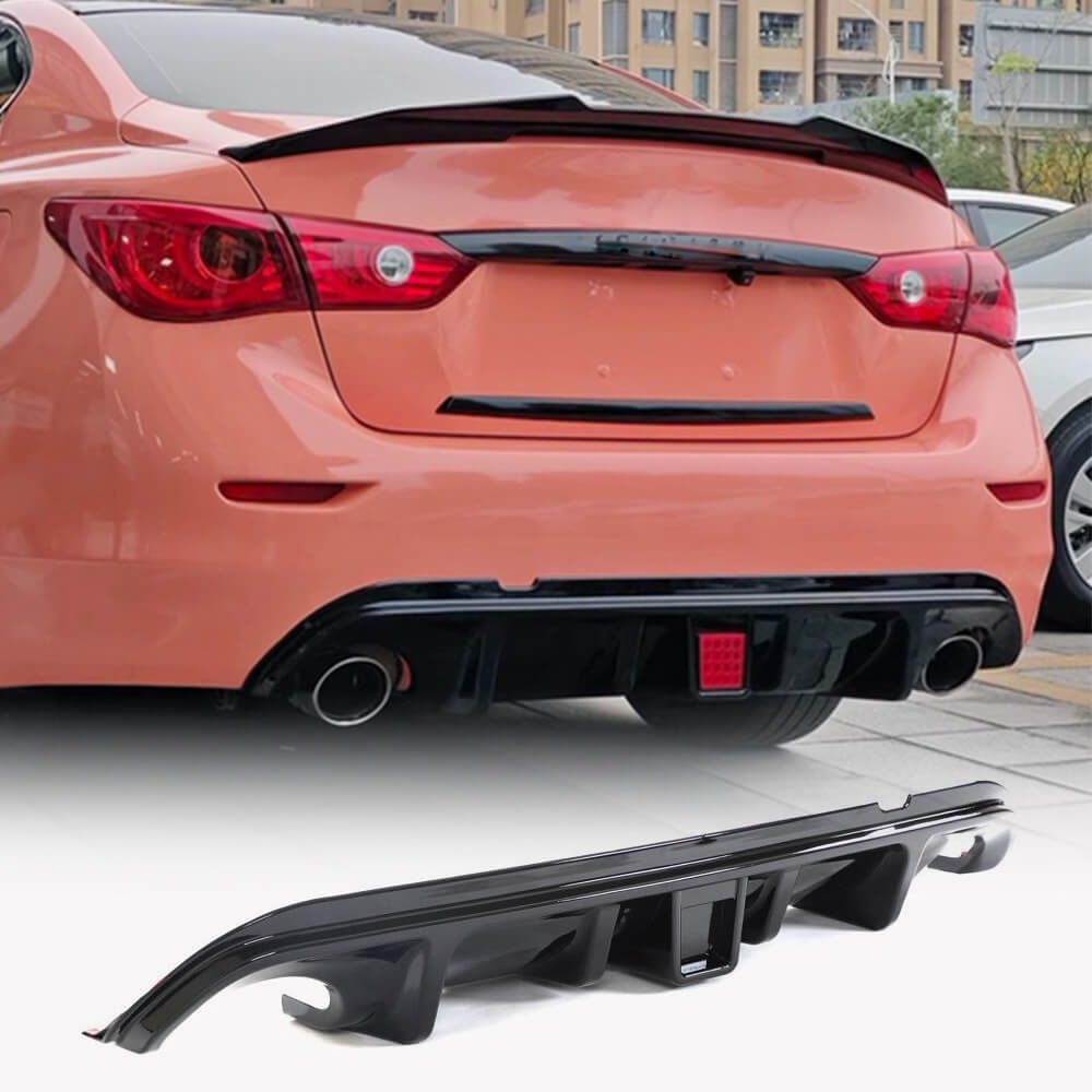 Infiniti Q50 2014-2017 Rear Bumper Diffuser With LED Brake Light Glossy Black ABS-Ahacarbon