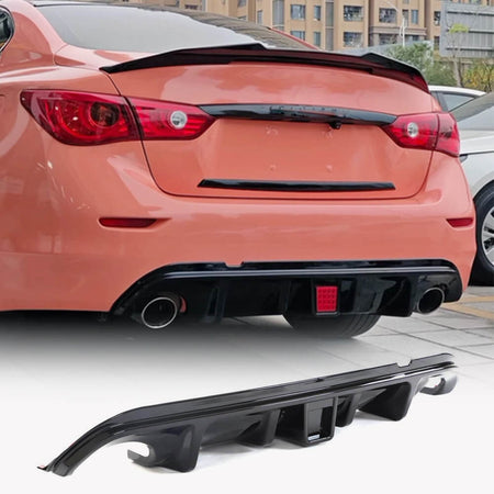 Infiniti Q50 2014-2017 Rear Bumper Diffuser With LED Brake Light Glossy Black ABS-Ahacarbon
