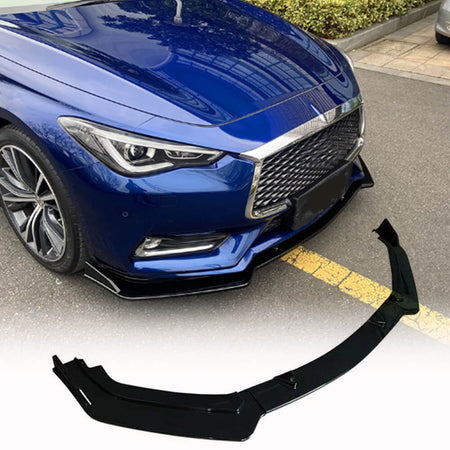 Infiniti Q60 Q60S Coupe 2-Door 2016-2019 Front Bumper Lip 3Pcs Glossy Black ABS-Ahacarbon