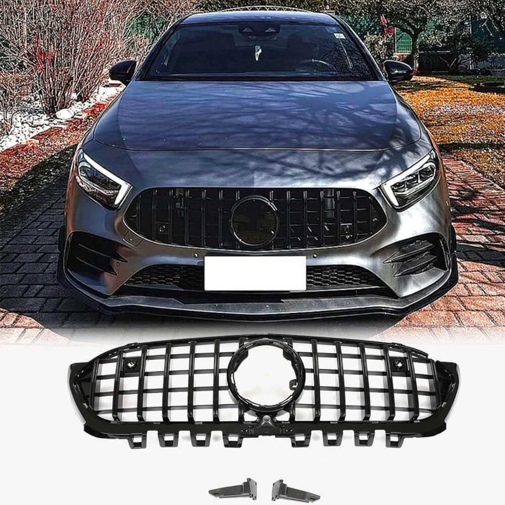 Mercedes-Benz A Class W177 A200 A220 A250 A35 AMG 2019-2020 Front Grille Glossy Black ABS-Ahacarbon