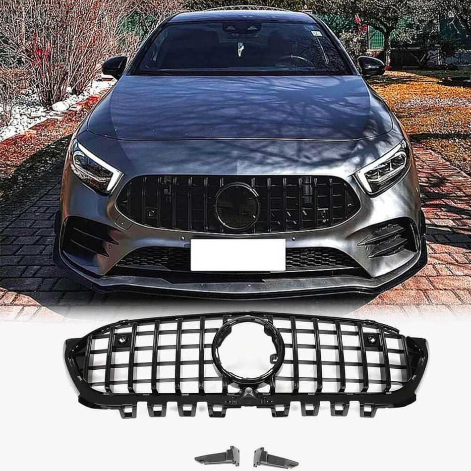 Mercedes-Benz A Class W177 A200 A220 A250 A35 AMG 2019-2020 Front Grille Glossy Black ABS-Ahacarbon