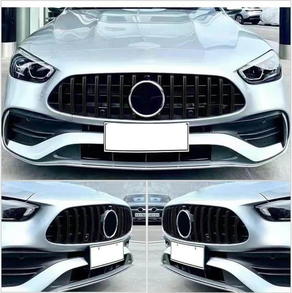 For Mercedes-Benz C-Class w206 C200 C300 2022-2023 Glossy Black Front Grille Frame Bumper Grill Outline Trim Decoration Emblem-Ahacarbon