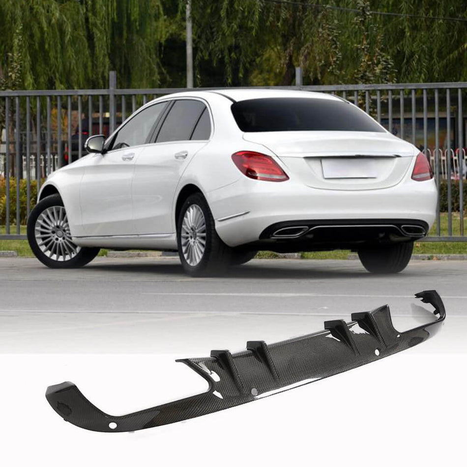 Mercedes Benz C Class W205 C160 C180 C200 C300 Base Sedan 4Door 2015-2019 Rear Bumper Diffuser Carbon Fiber-Ahacarbon