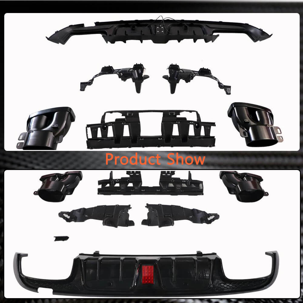 Mercedes Benz C Class W205 Sport C43 AMG Sedan 2015-2021 Black Rear Bumper Diffuser with Exhaust Tips-Ahacarbon
